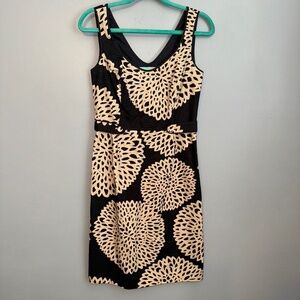 EUC Boden Sheath Floral Batik Black Tan Dress Size 4R 4 Regular